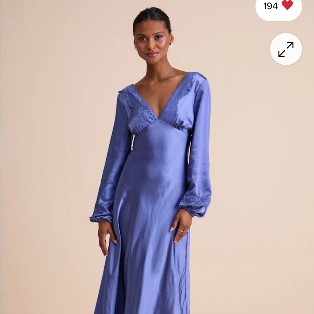 Lulu's Satin Blue Long Sleeve Dress